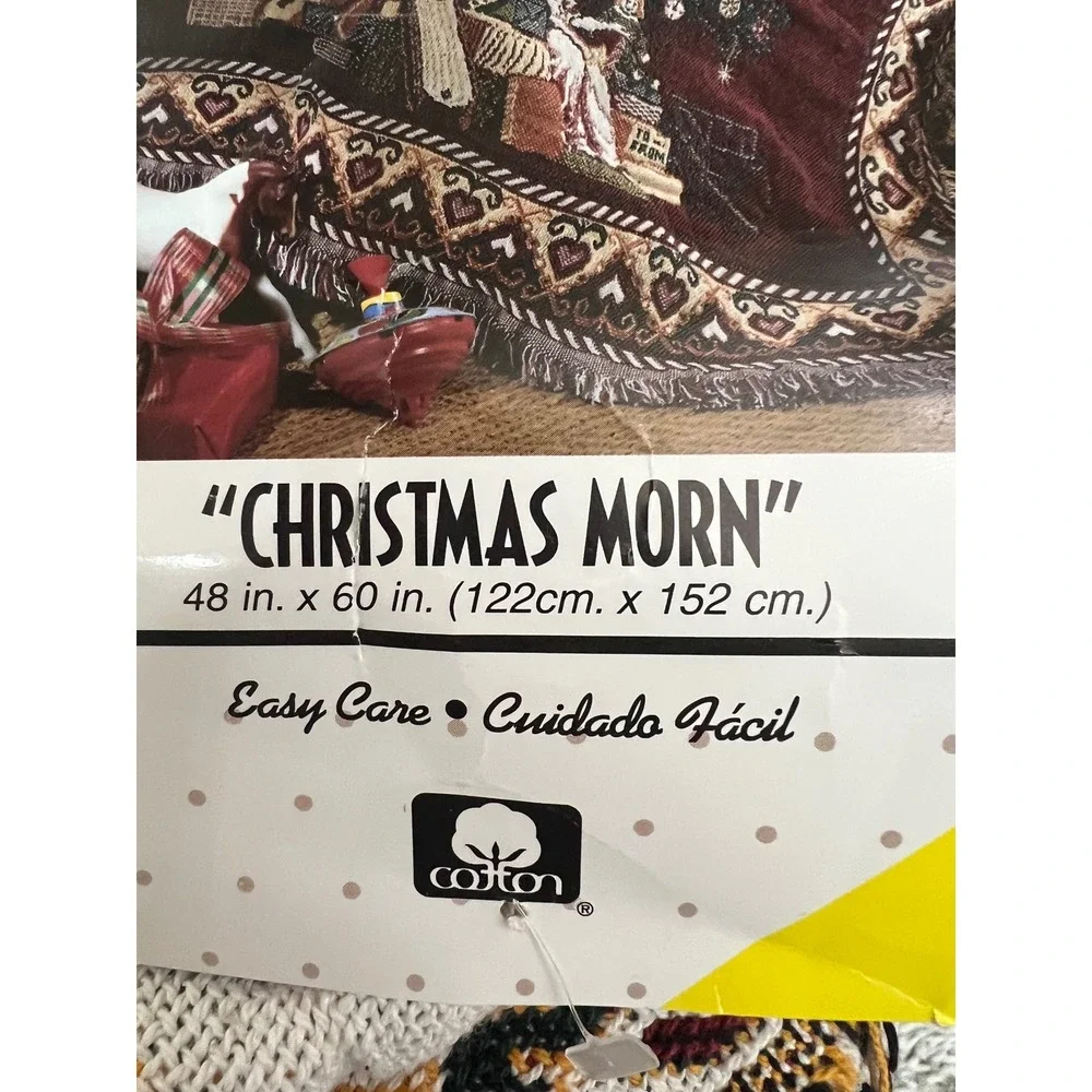 Vintage Christmas Morn Triple Woven Jacquard Throw Blanket 100% Cotton USA